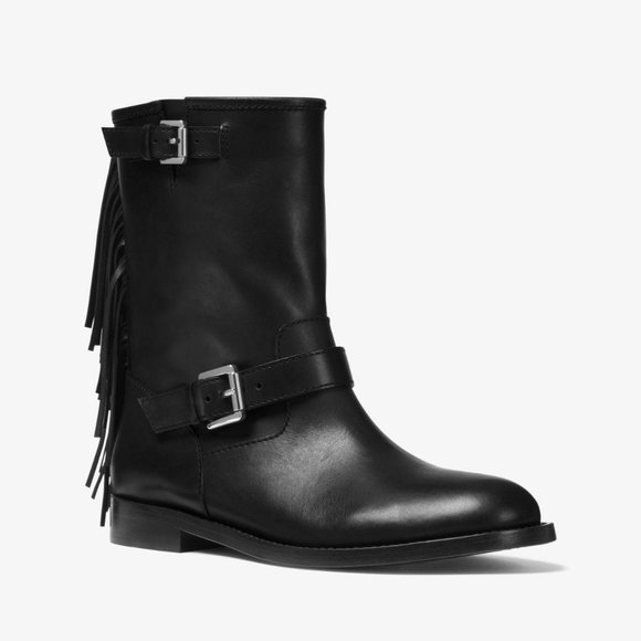 New Michael Kors Collection Ingrid Fringe Leather Moto Western Rock & Roll Boots - Picture 1 of 15